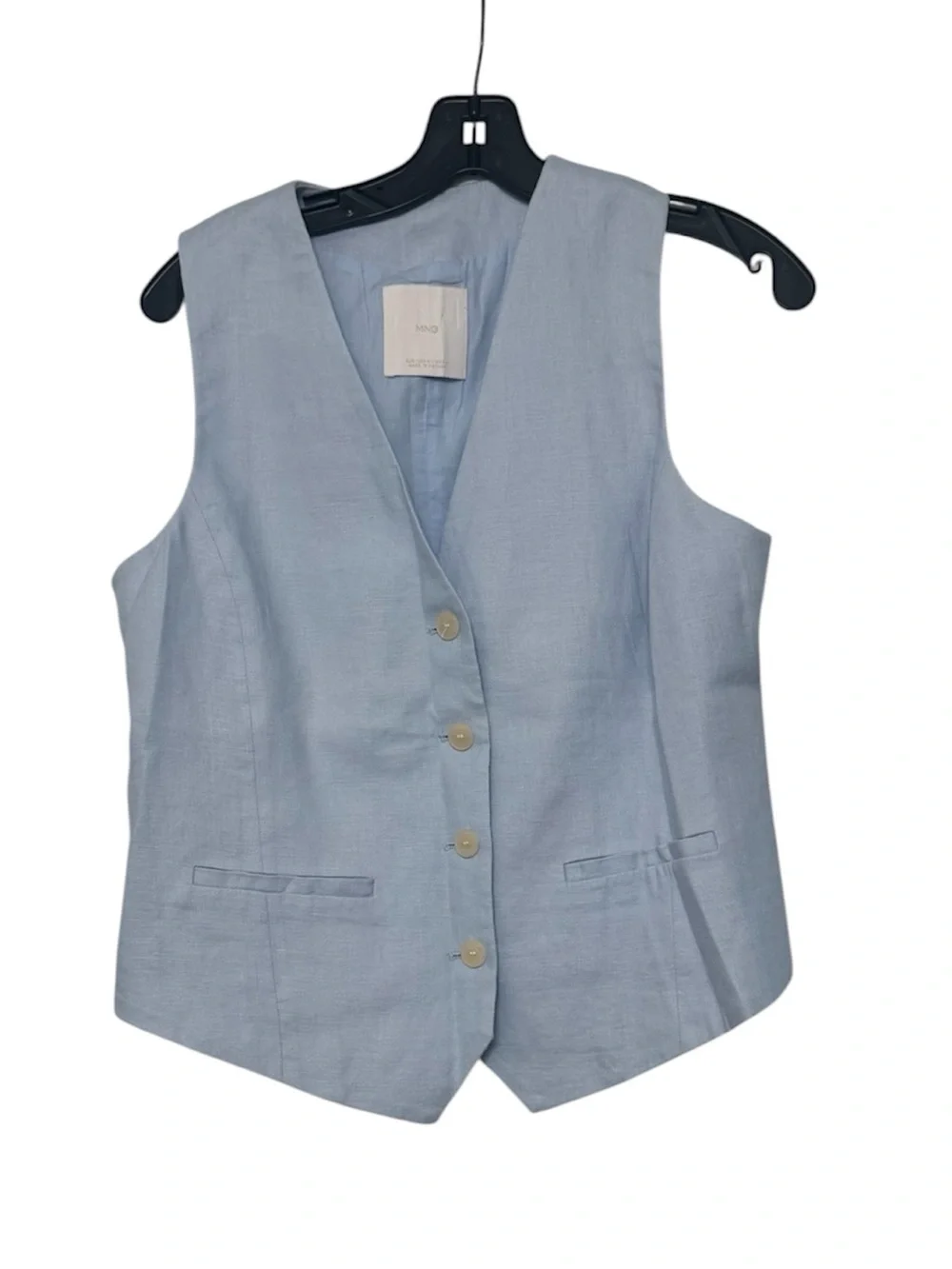 Mango Pale Blue Linen Wide-Leg Pants with Matching Vest - Picture 5 of 8